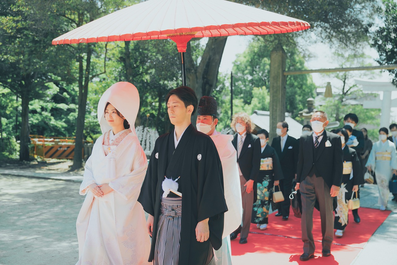 芦屋神社での神前式 花嫁行列